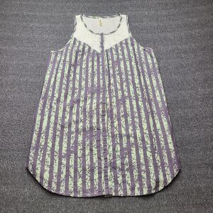 RVCA Dress Womens Medium Purple Green Striped‎ Mesh Tank Button Down Boho India